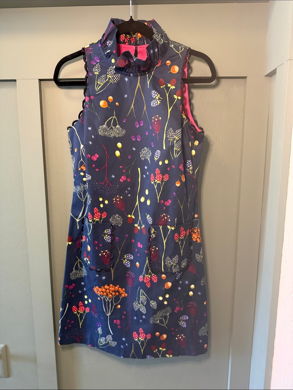 Sara Campbell- Cassidy: Navy Floral Midi Dress with Pink Accents